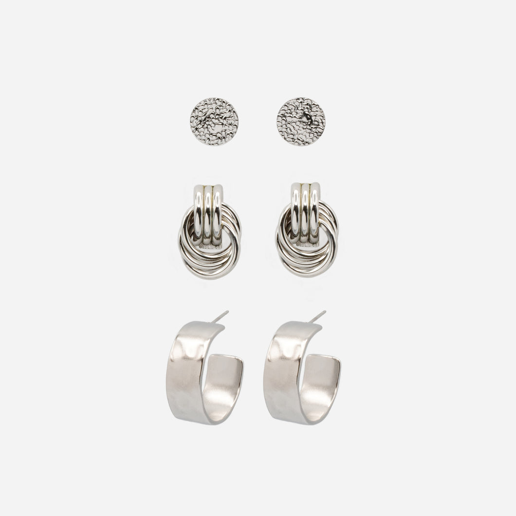 Set of fixed silver earrings and stainless steel hoops