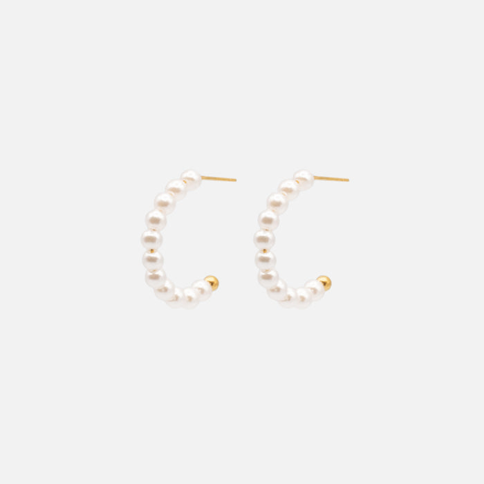 Boucles d'oreilles demi-anneaux de perles 24 mm en acier inoxydable