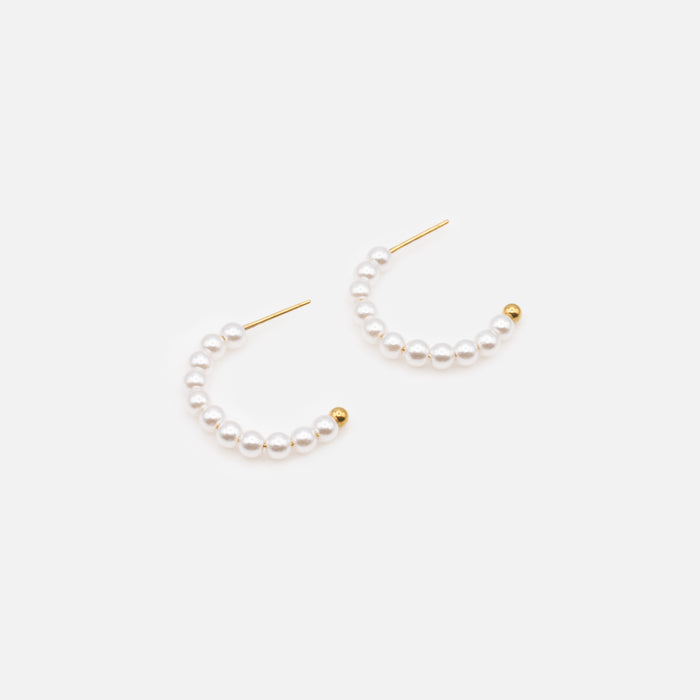 Boucles d'oreilles demi-anneaux de perles 24 mm en acier inoxydable