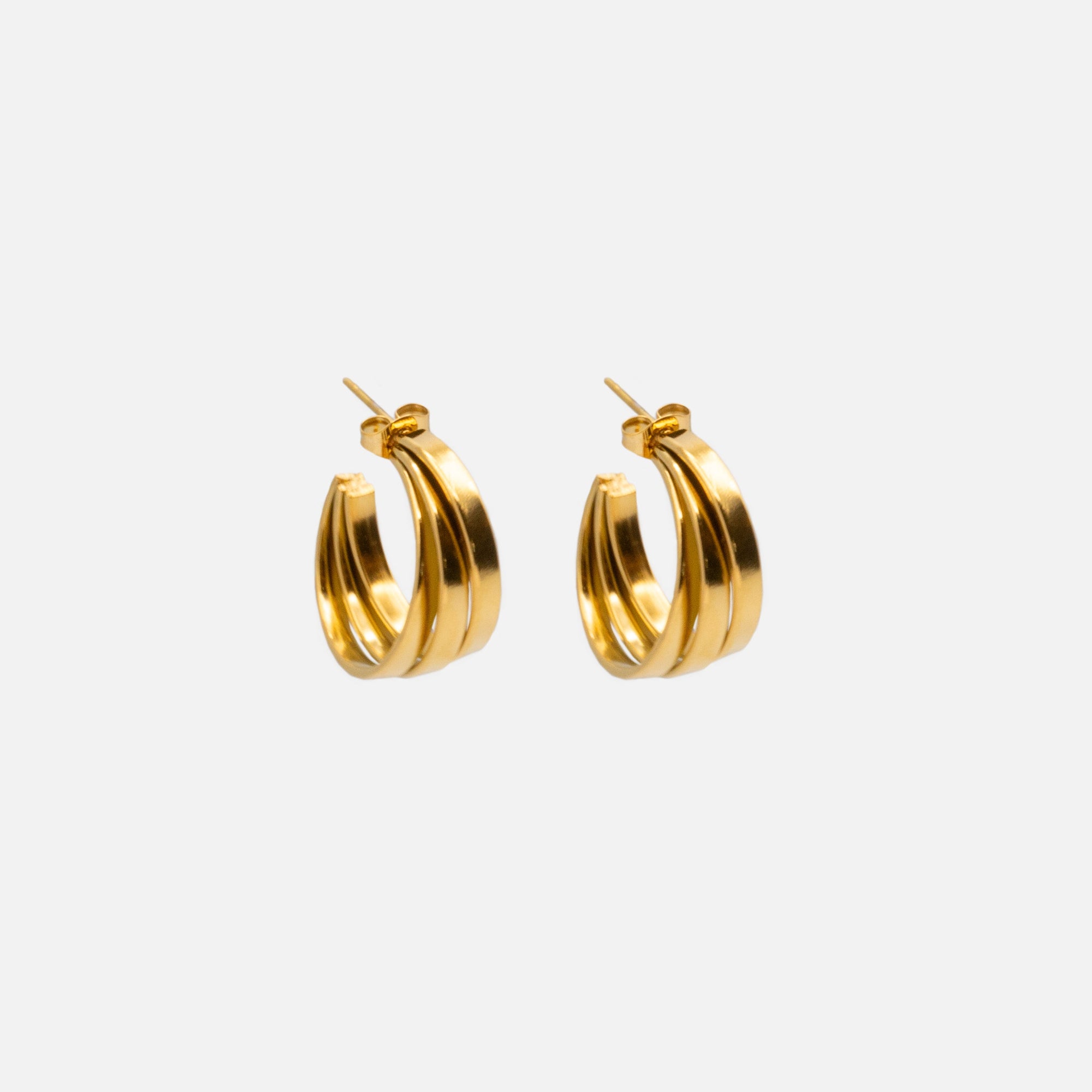 Boucles d'oreilles triple anneau doré en acier inoxydable