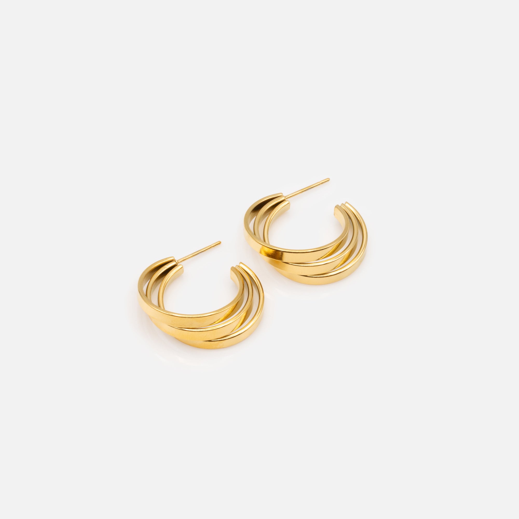 Boucles d'oreilles triple anneau doré en acier inoxydable