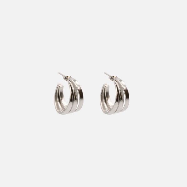 Charger l&#39;image dans la galerie, Boucles d&#39;oreilles triple anneau argent 24 mm en acier inoxydable
