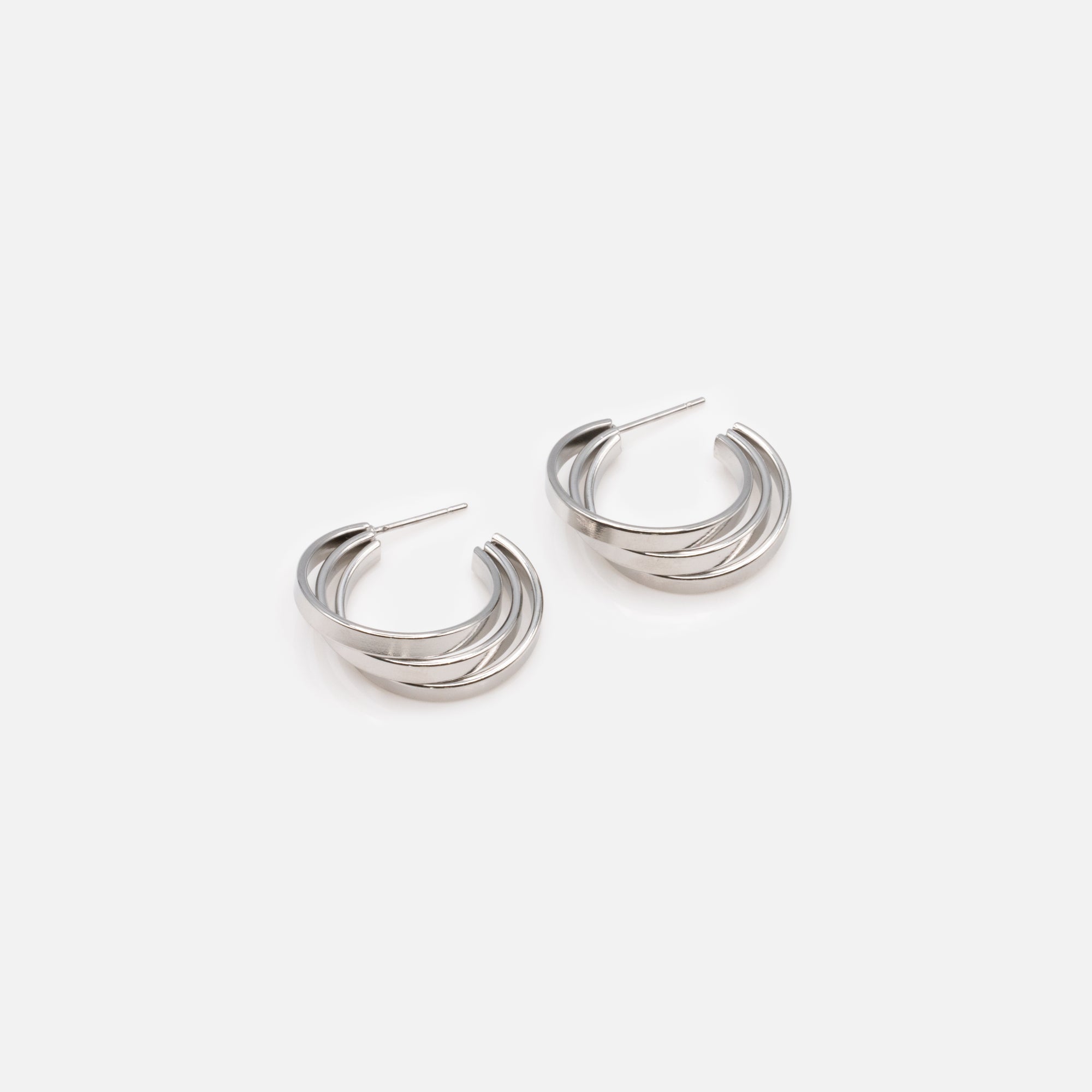 Boucles d'oreilles triple anneau argent 24 mm en acier inoxydable