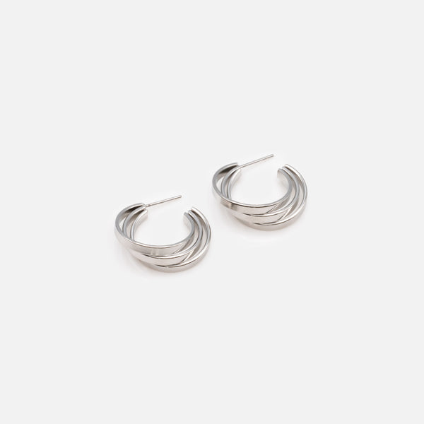 Load image into Gallery viewer, 24mm silver triple hoop earrings in stainless steel
