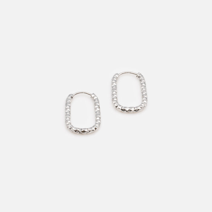 Boucles d'oreilles ovales texturées argent en acier inoxydable