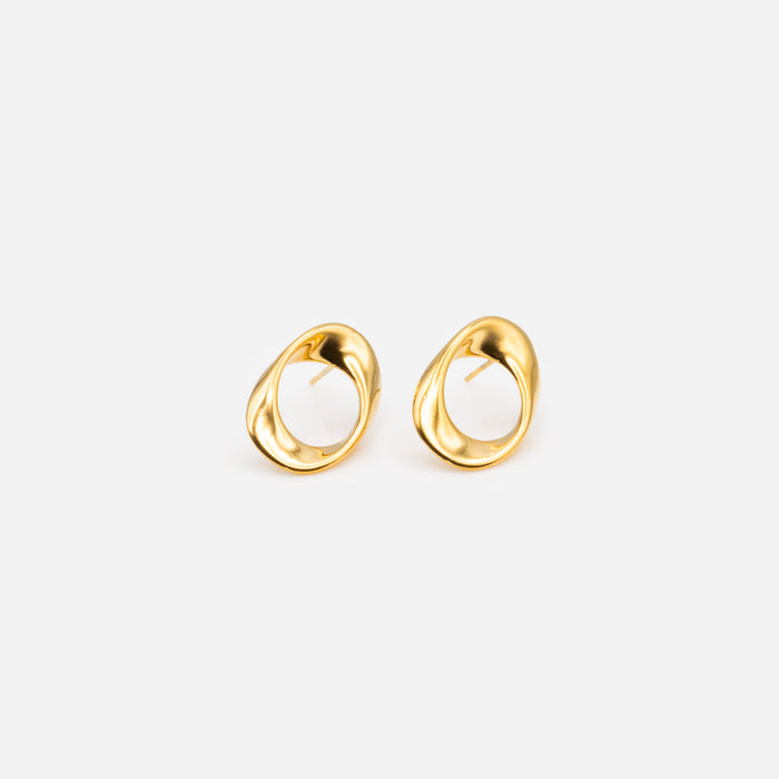 Boucles d'oreilles ovales tordus dorés en acier inoxydable