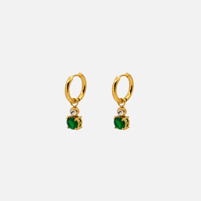 Ensemble de boucles d'oreilles dormeuses avec breloque effet émeraude en acier inoxydable