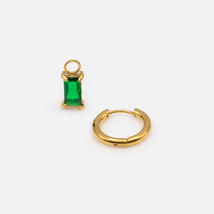 Ensemble de boucles d'oreilles dormeuses avec breloque effet émeraude en acier inoxydable