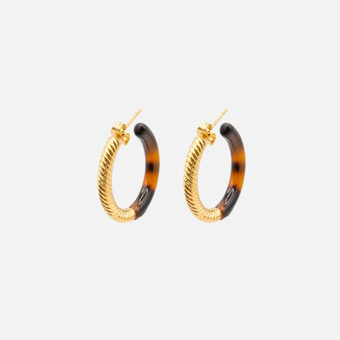 Boucles d'oreilles anneaux dorés 22 mm et écaille de tortue en acier inoxydable