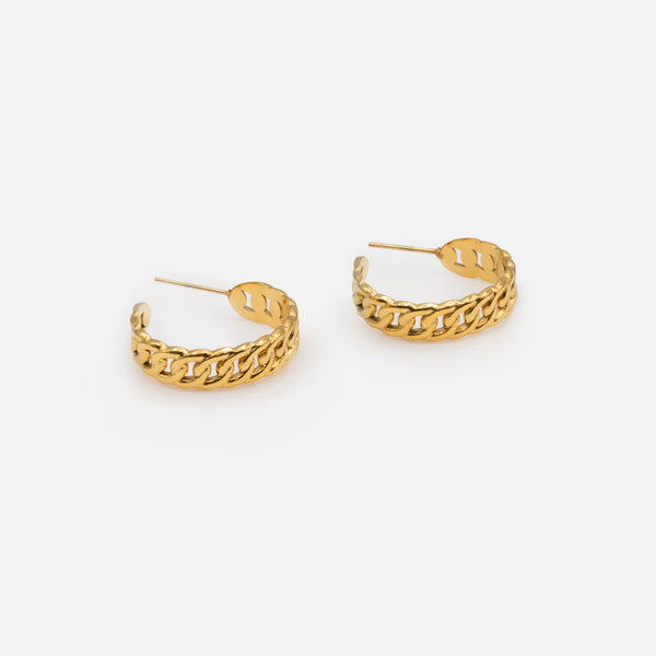 Load image into Gallery viewer, Trio of different golden hoop earrings in stainless steel
