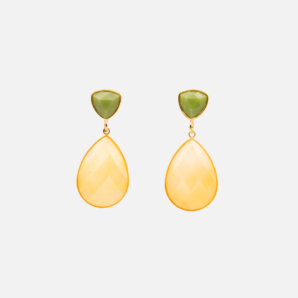 Load image into Gallery viewer, Green and cream stainless steel earrings
