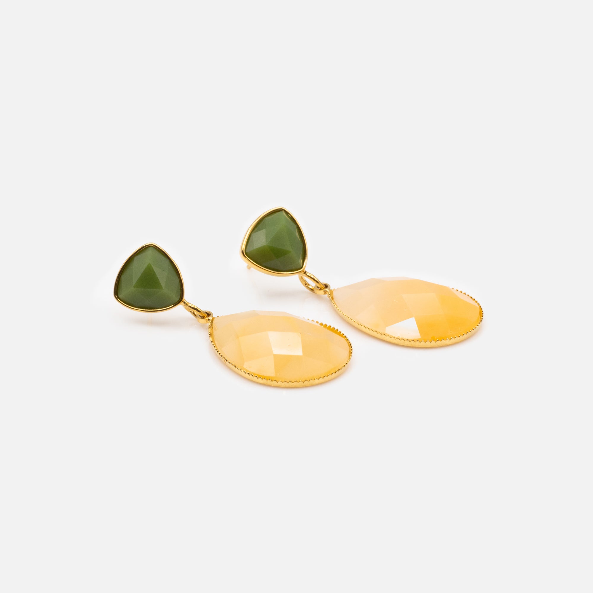 Green and cream stainless steel earrings