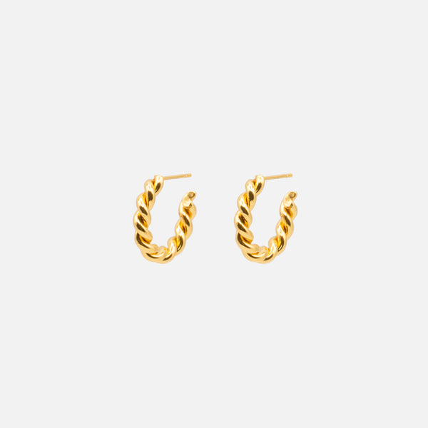 Load image into Gallery viewer, 20mm gold twisted hoop earrings in stainless steel
