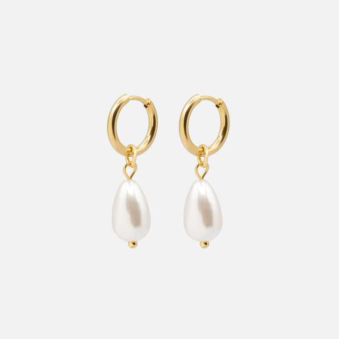 Boucles d'oreilles huggies dorées et perle en acier inoxydable