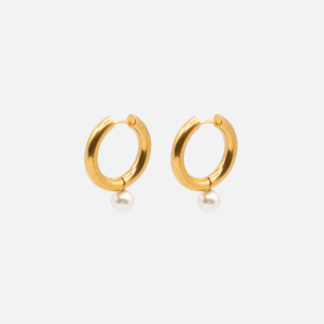 23 mm thick gold hoop earrings with stainless steel bead