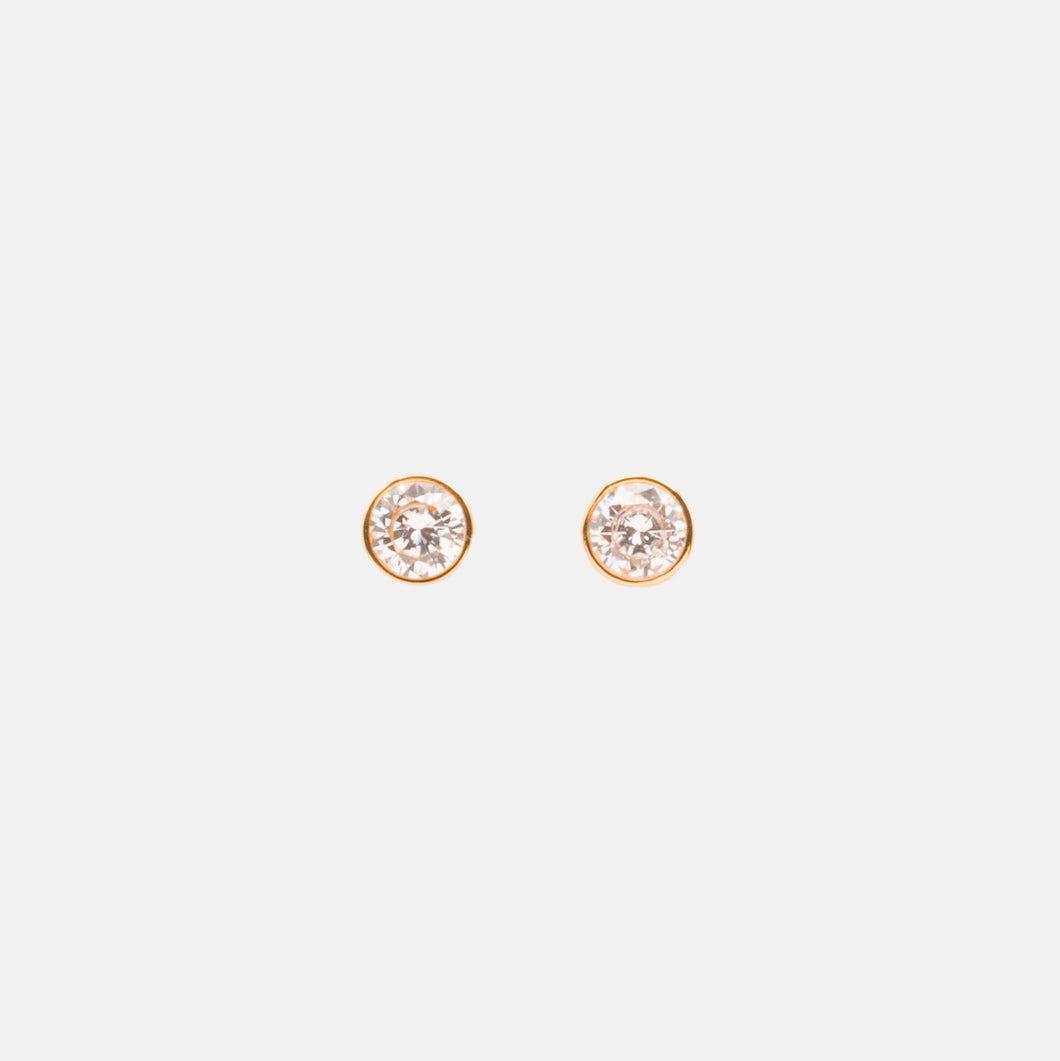Gold fixed earrings with cubic zirconia in stainless steel