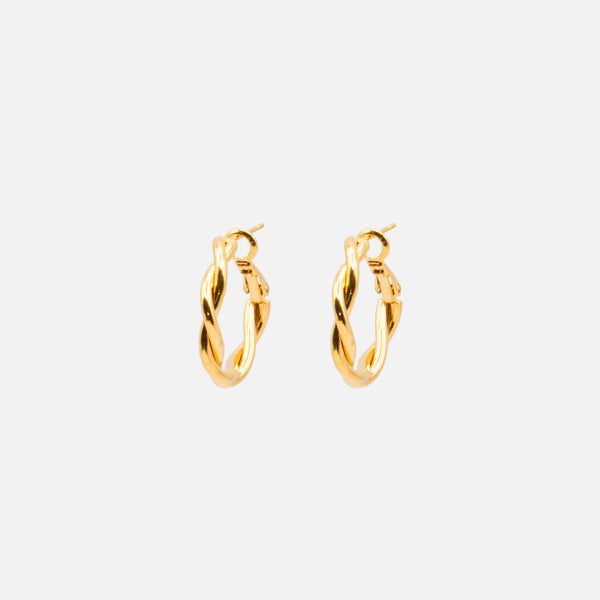 Load image into Gallery viewer, 22mm gold twisted hoop earrings in stainless steel
