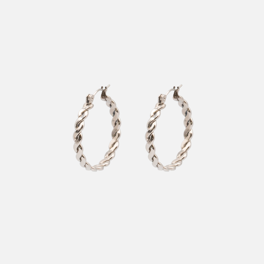 Boucles d'oreilles anneaux torsadés argent 28 mm en acier inoxydable