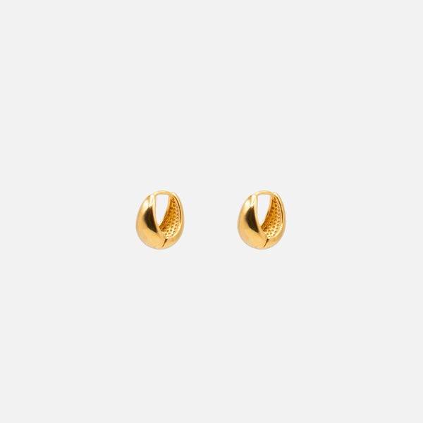 Load image into Gallery viewer, Small gold oval earrings with a wide base in stainless steel
