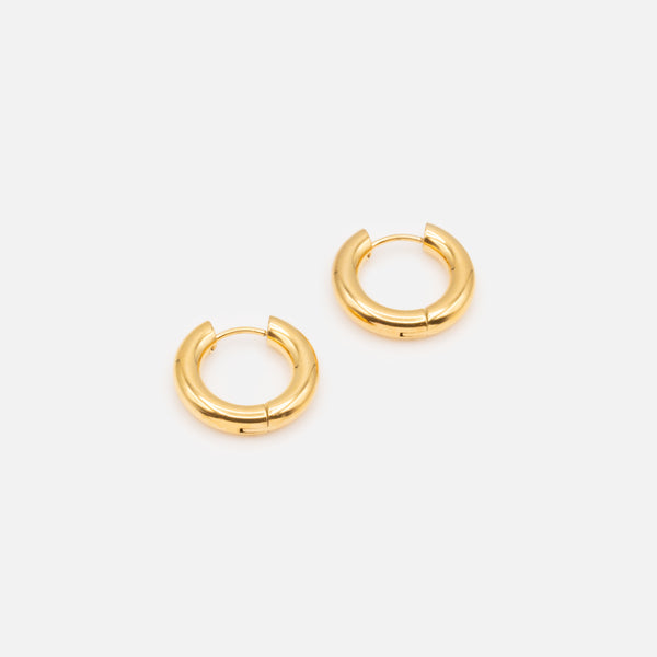 Load image into Gallery viewer, 13mm gold hoop earrings in stainless steel
