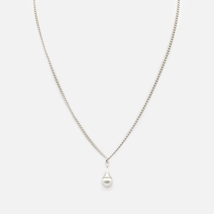Pendentif argenté avec perle en acier inoxydable