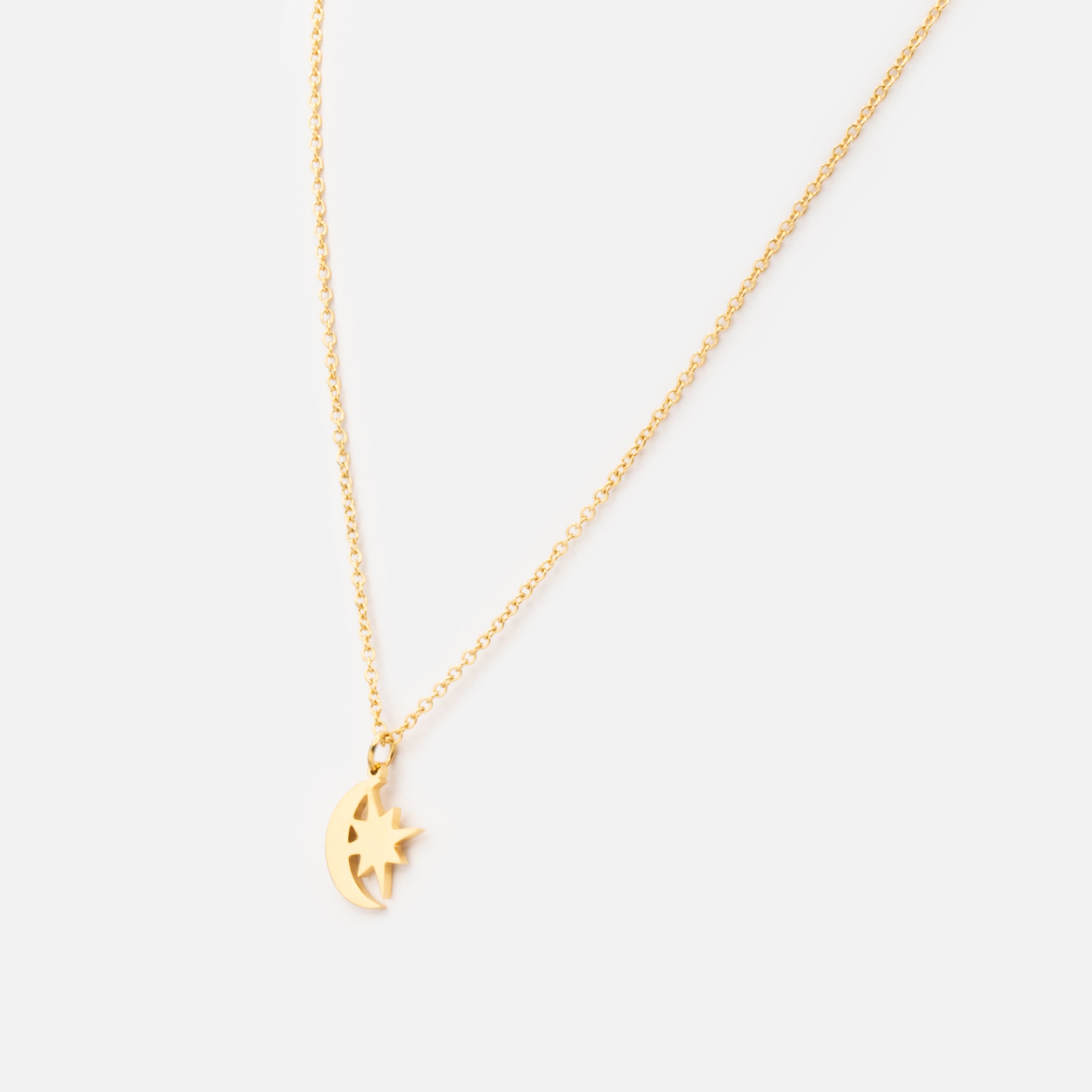 Gold moon and star pendant in stainless steel