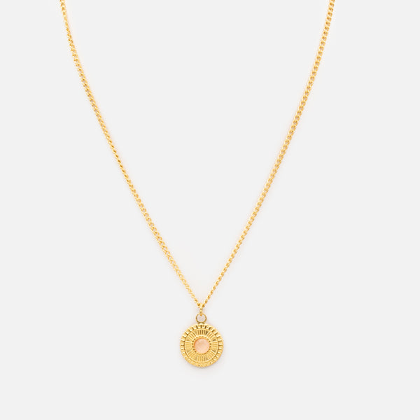 Load image into Gallery viewer, Gold medallion pendant with pink stone in stainless steel
