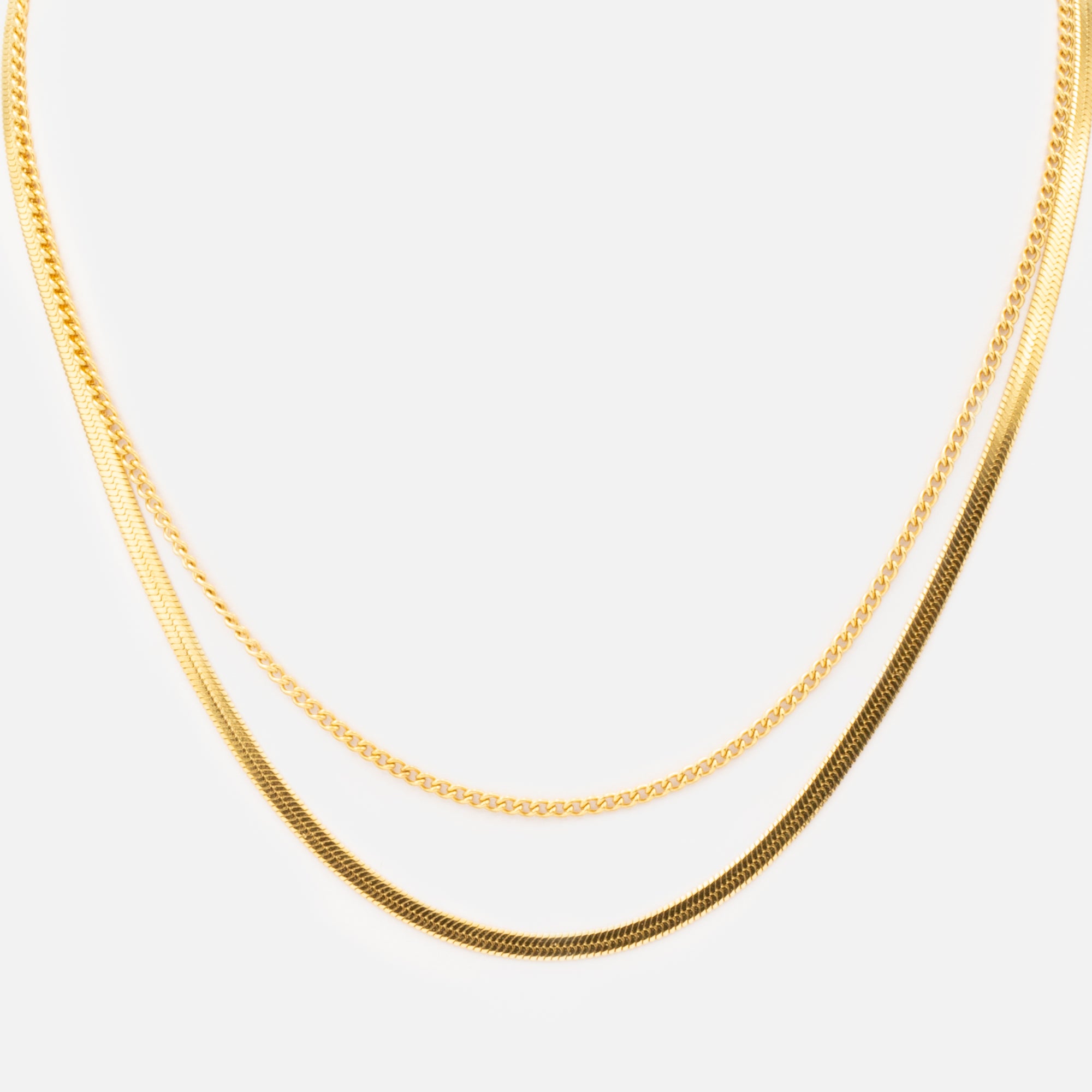 Gold double chain necklace in stainless steel