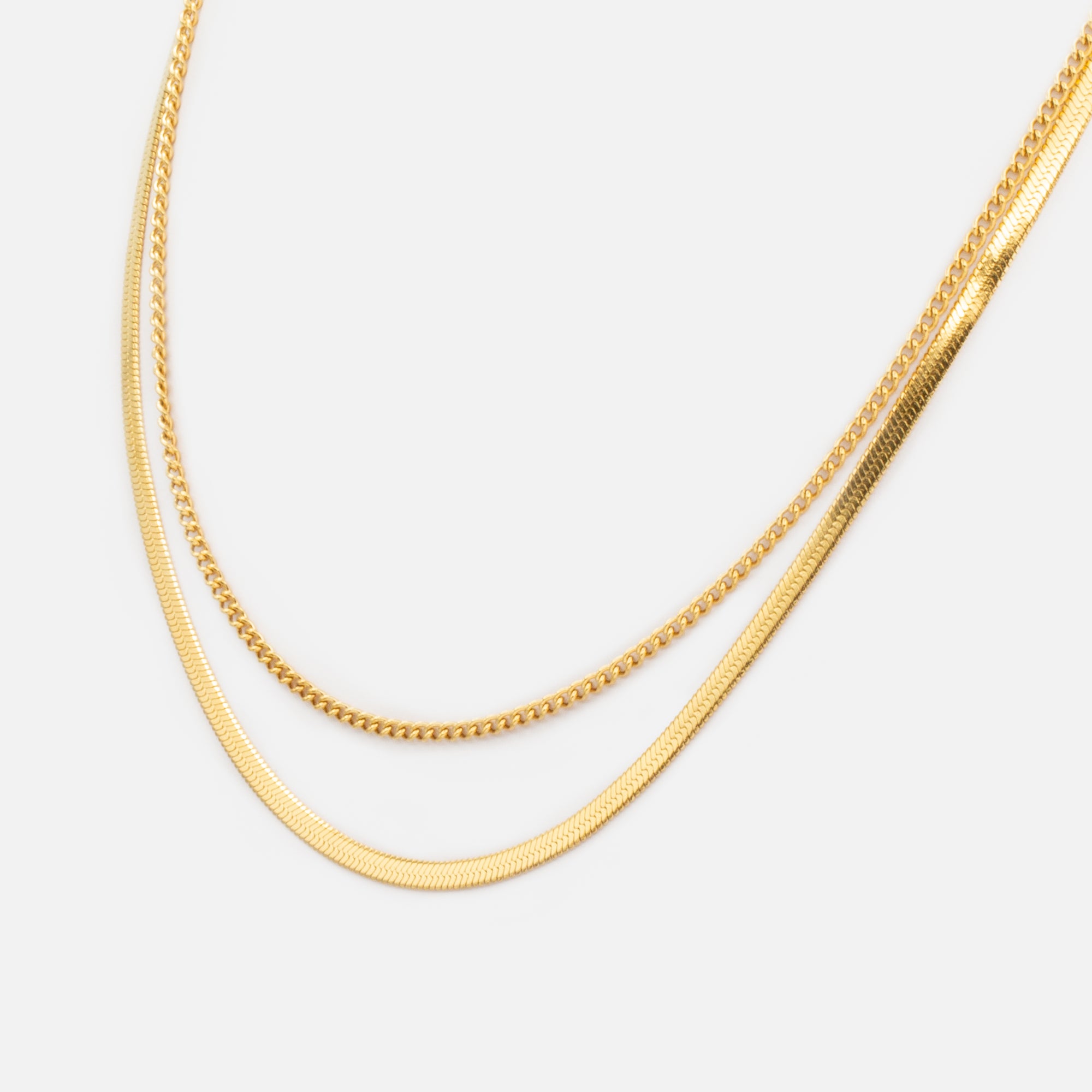 Gold double chain necklace in stainless steel