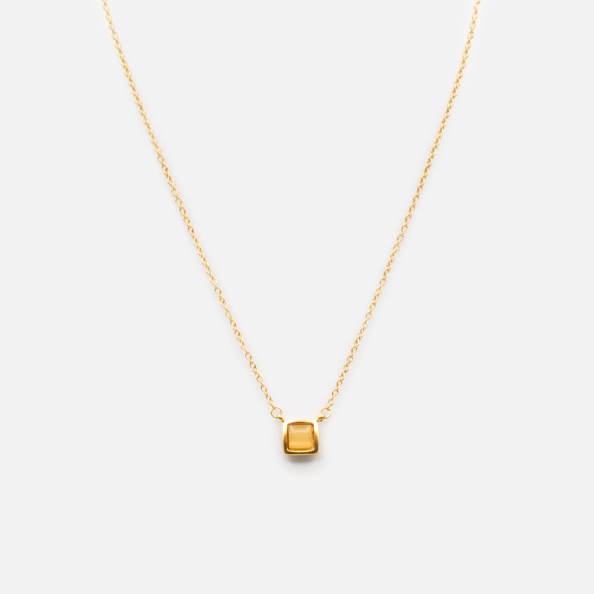 Gold stainless steel chain with yellow square pendant