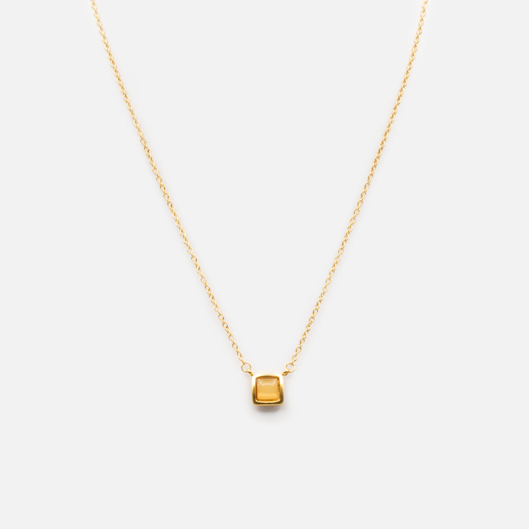 Gold stainless steel chain with yellow square pendant