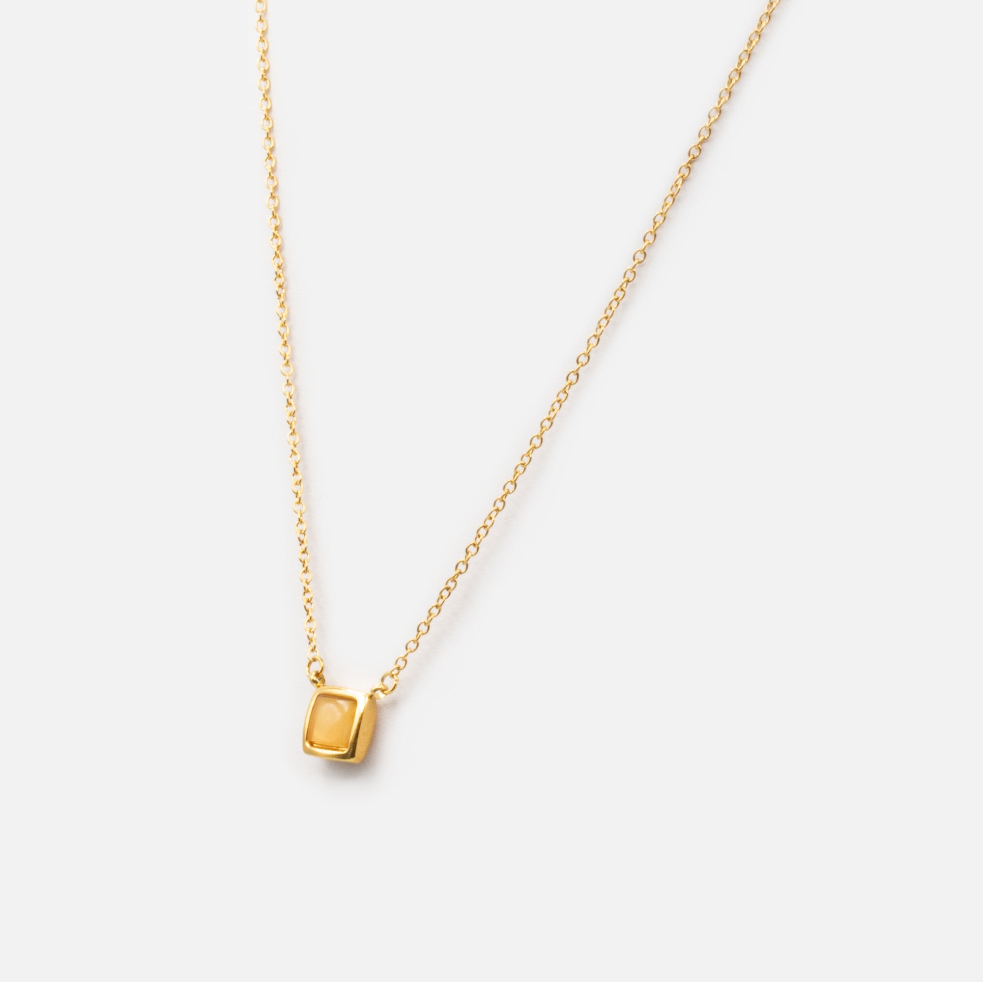 Gold stainless steel chain with yellow square pendant