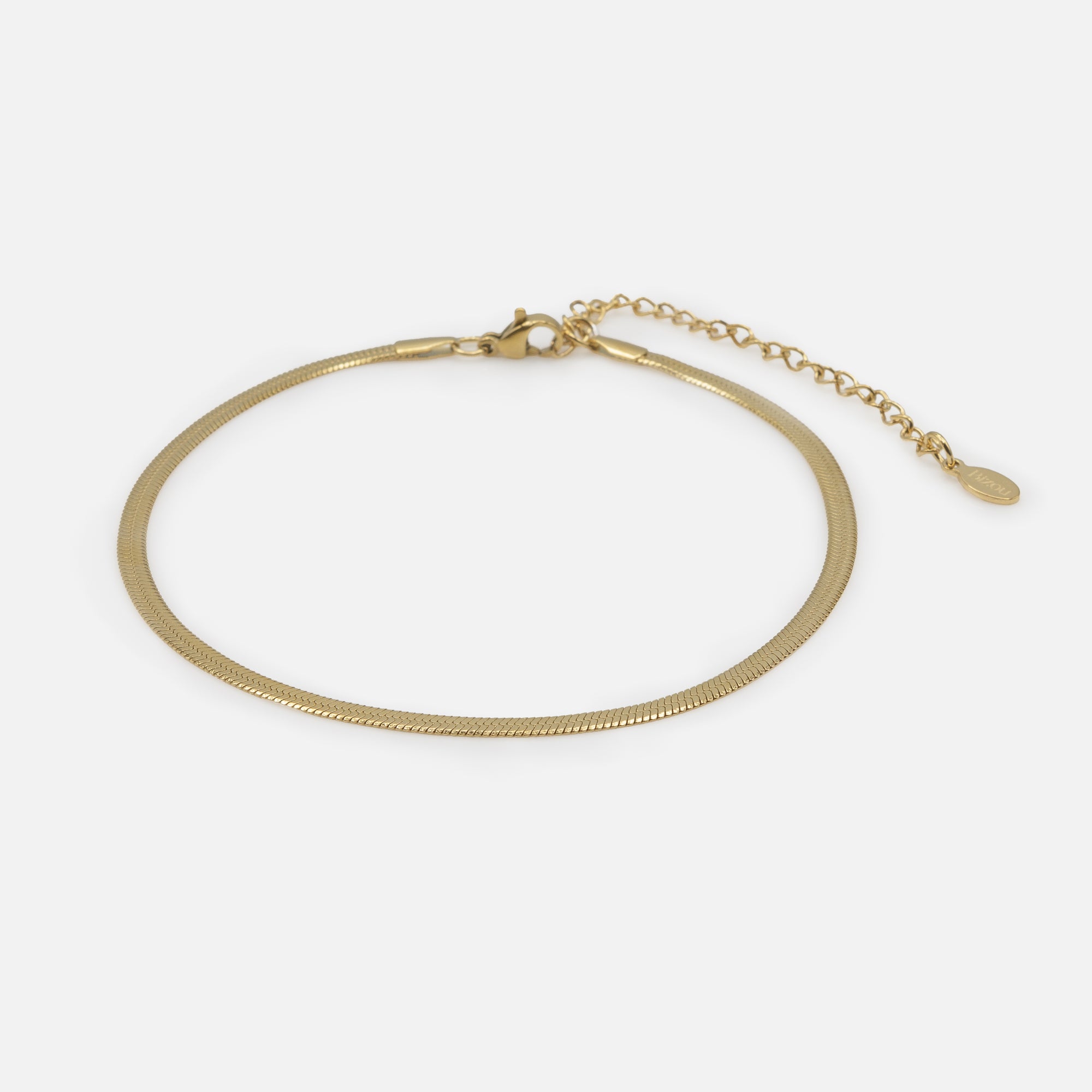 Gold flat serpentine link anklet in stainless steel