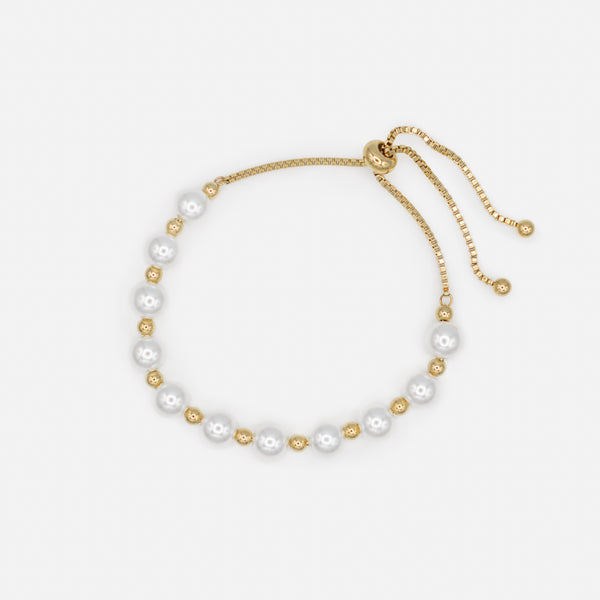 Charger l&#39;image dans la galerie, Bracelet perles et billes dorées en acier inoxydable
