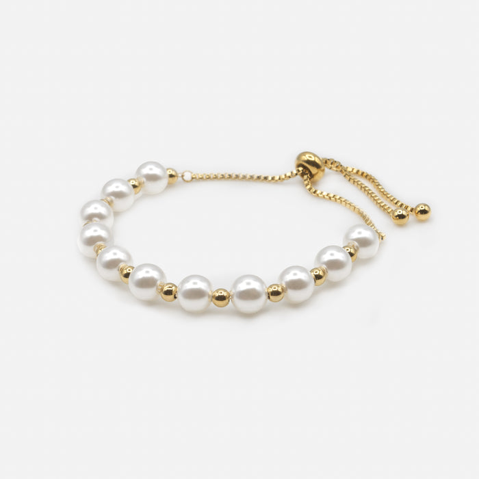 Bracelet perles et billes dorées en acier inoxydable