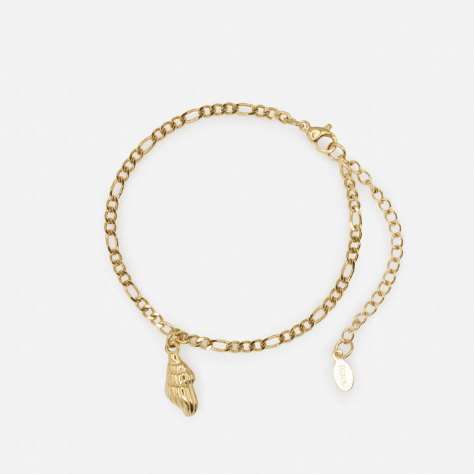 Bracelet doré à mailles figaro avec breloque coquillage en acier inoxydable
