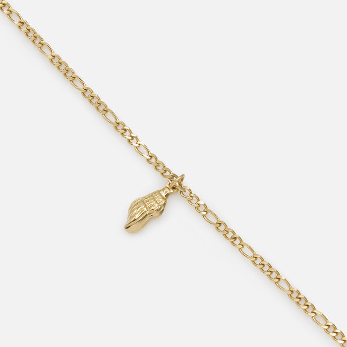 Bracelet doré à mailles figaro avec breloque coquillage en acier inoxydable