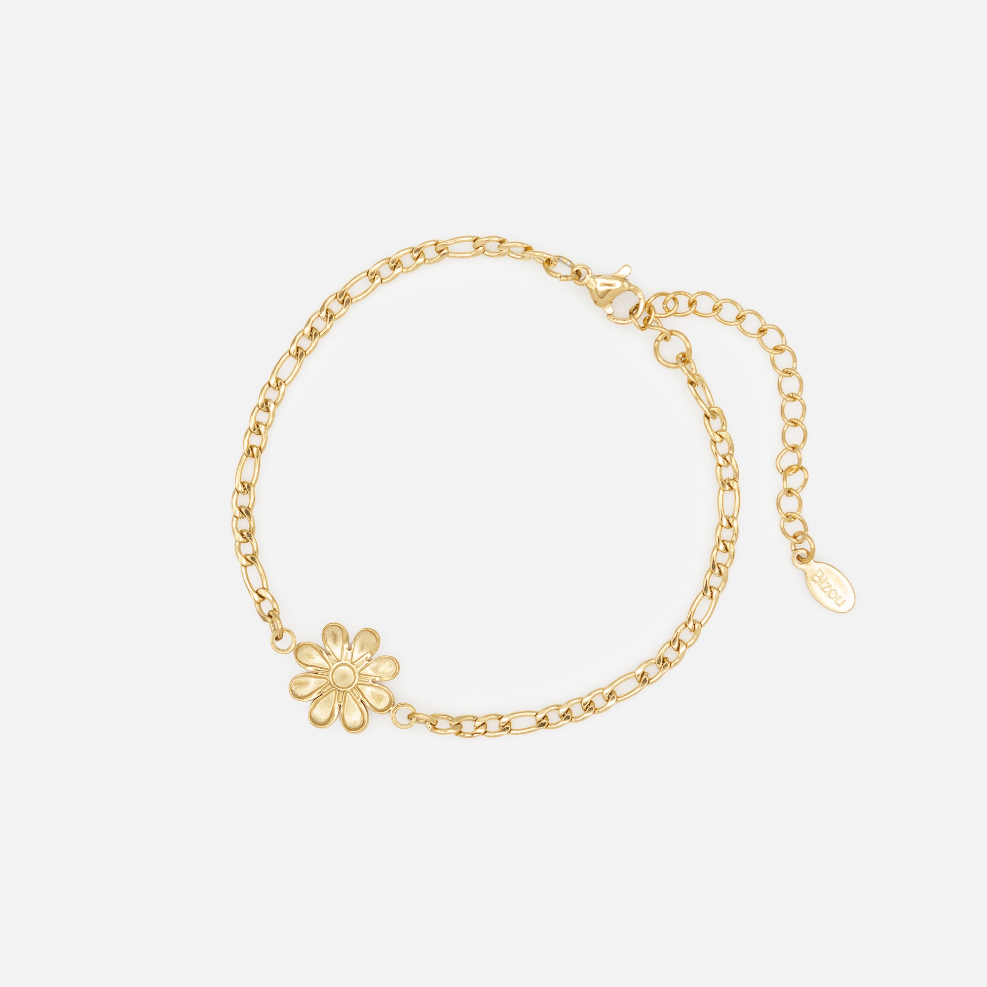 Ensemble de trois bracelets dorés avec fleur en acier inoxydable