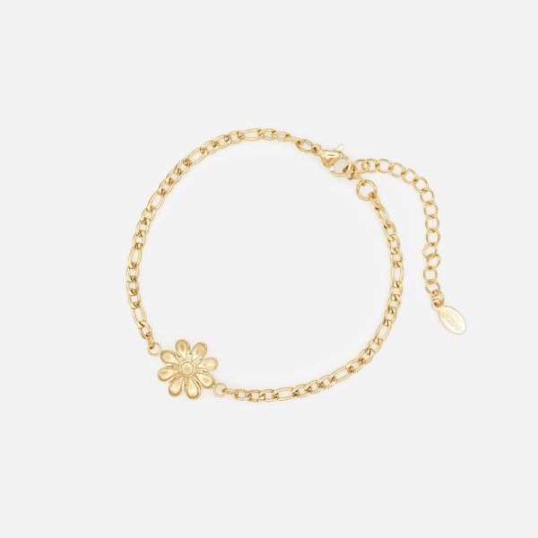 Charger l&#39;image dans la galerie, Ensemble de trois bracelets dorés avec fleur en acier inoxydable
