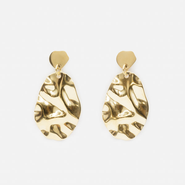 Load image into Gallery viewer, Gold earrings with crinkled oval plates in stainless steel
