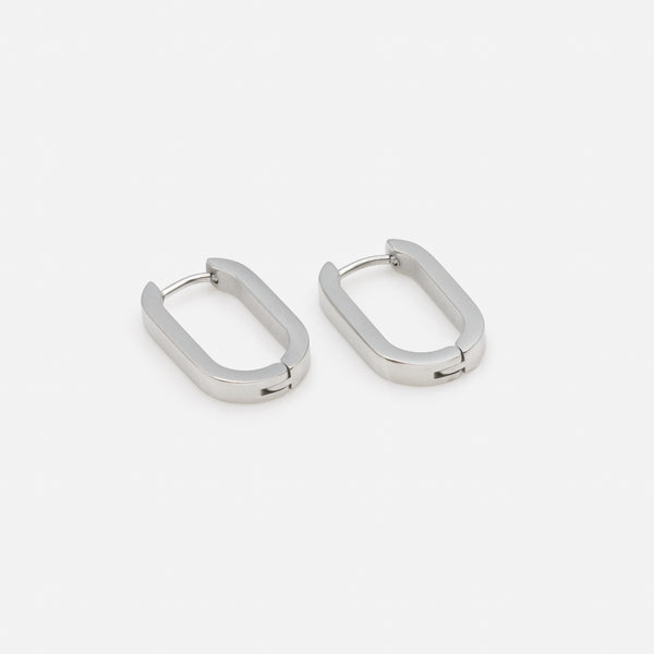 Load image into Gallery viewer, Silver oval hoop earrings in stainless steel
