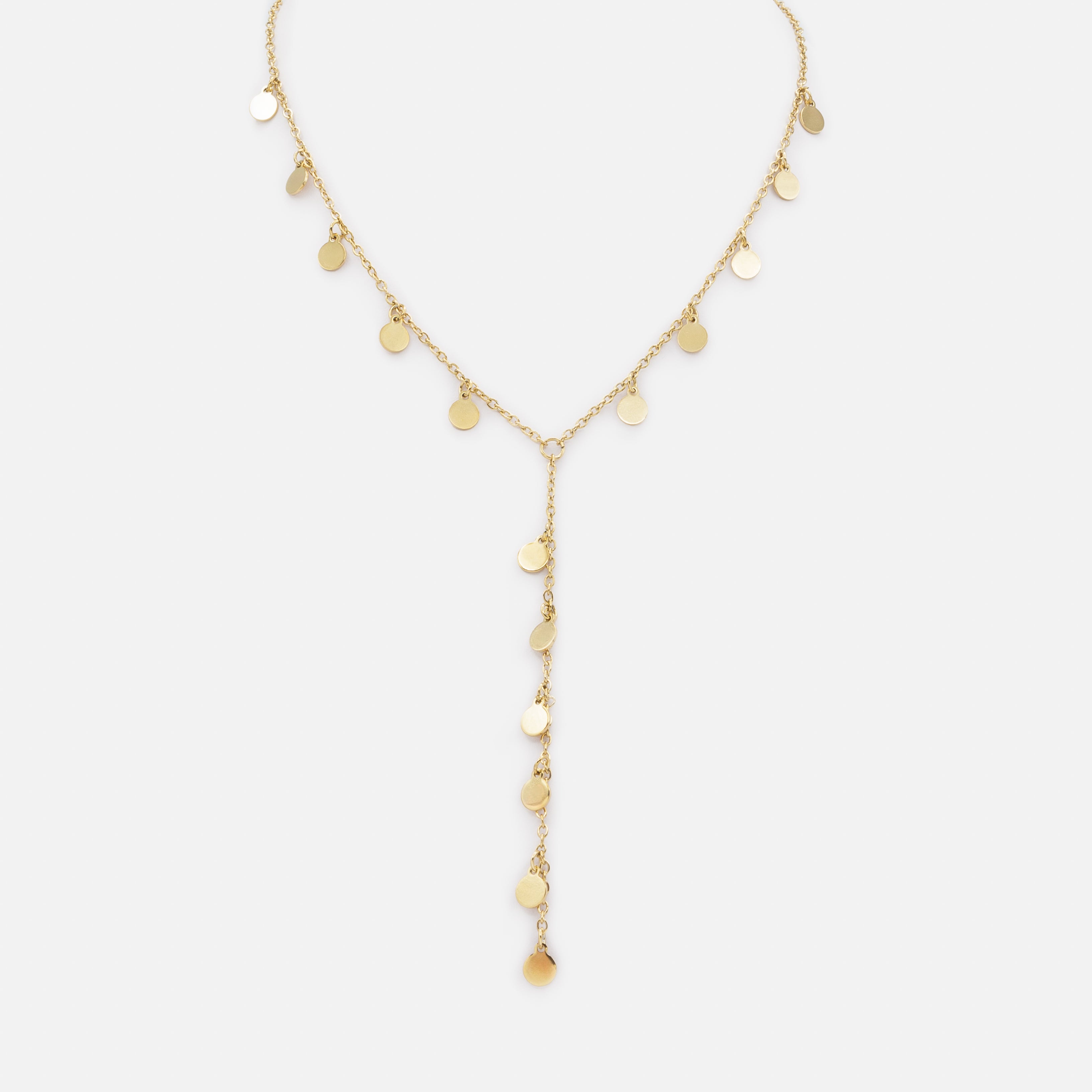 Collier doré avec breloques rondes et long pendentif en acier inoxydable
