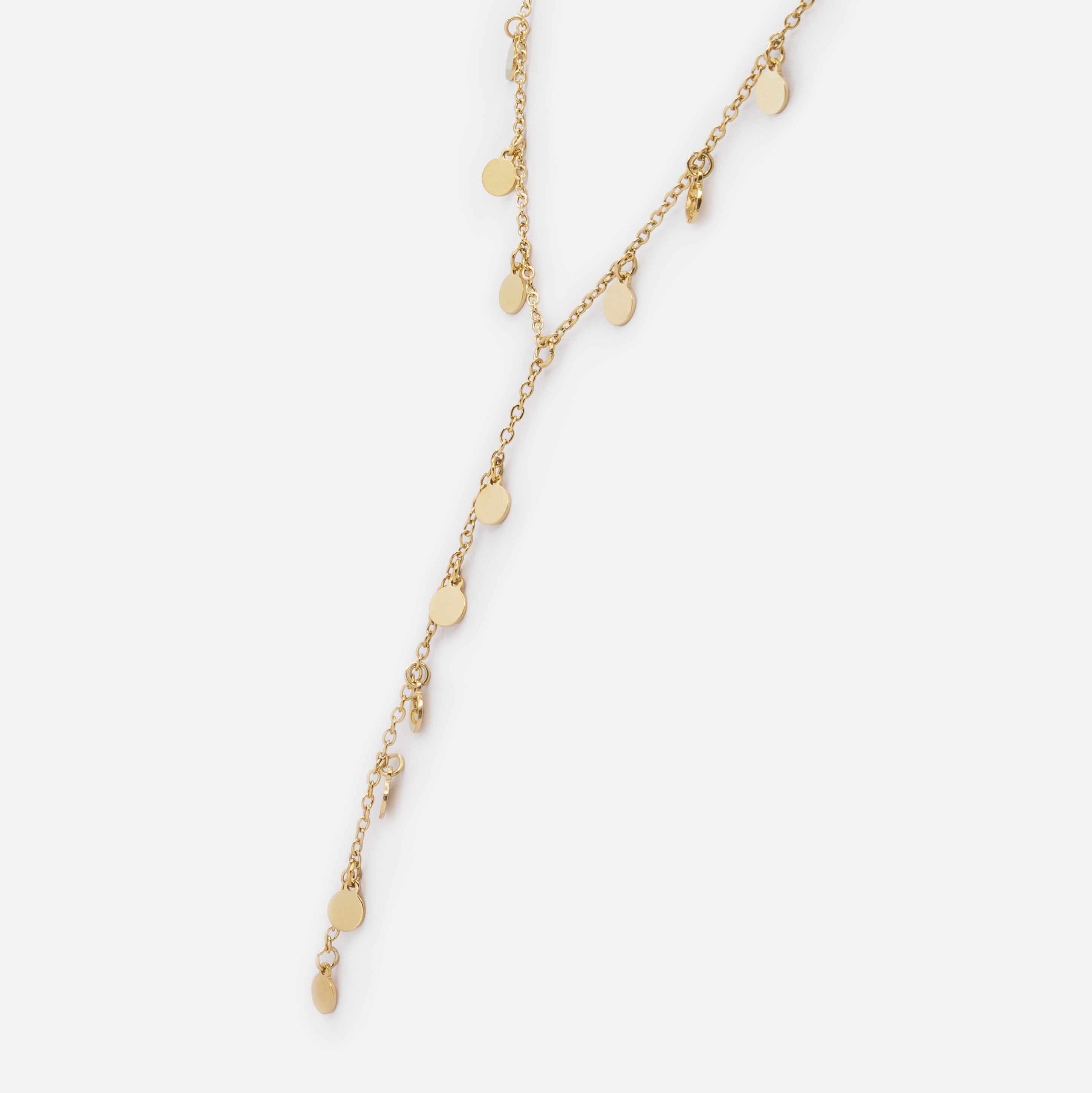 Collier doré avec breloques rondes et long pendentif en acier inoxydable