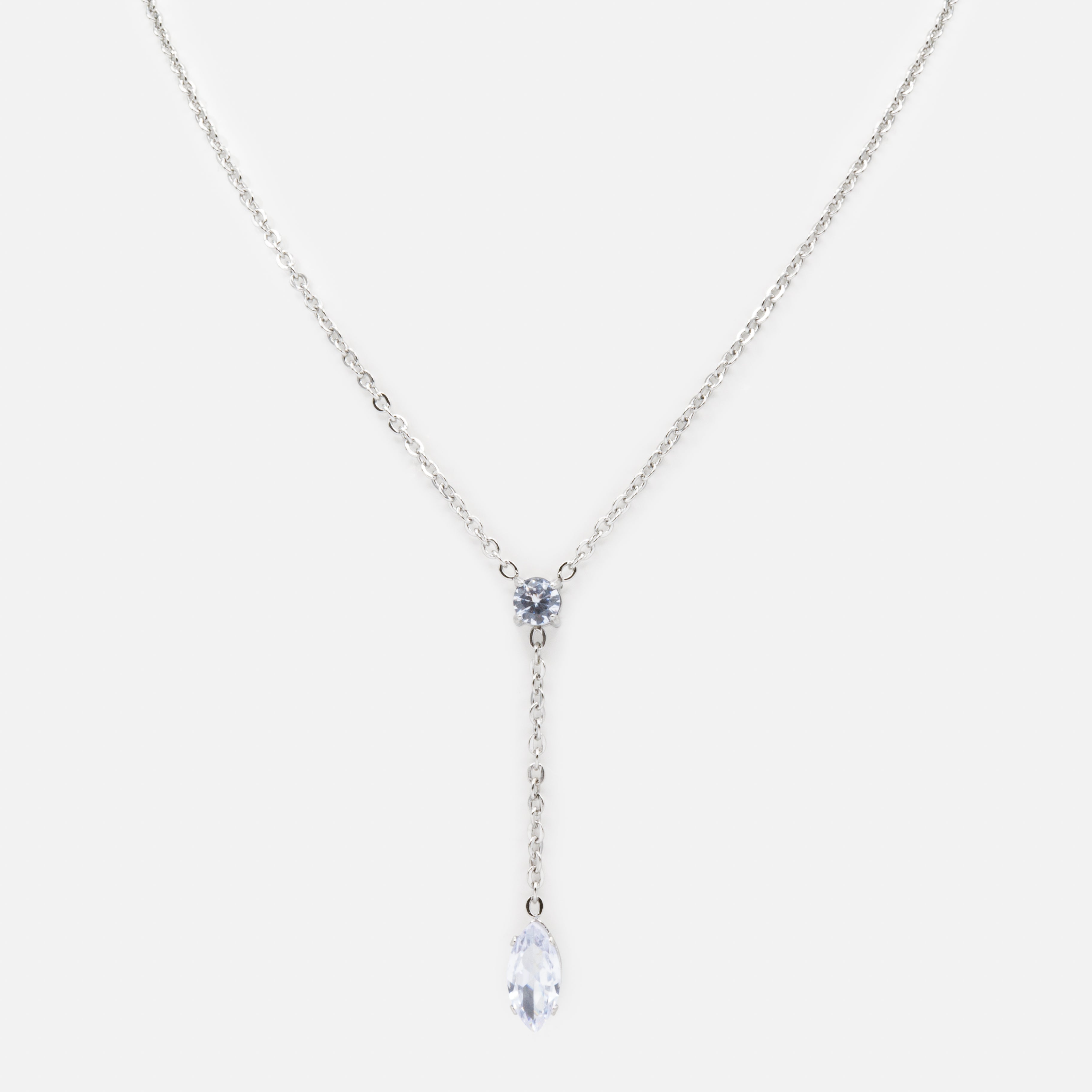 Collier argenté avec suspension de zircon cubique en forme de larme en acier inoxydable