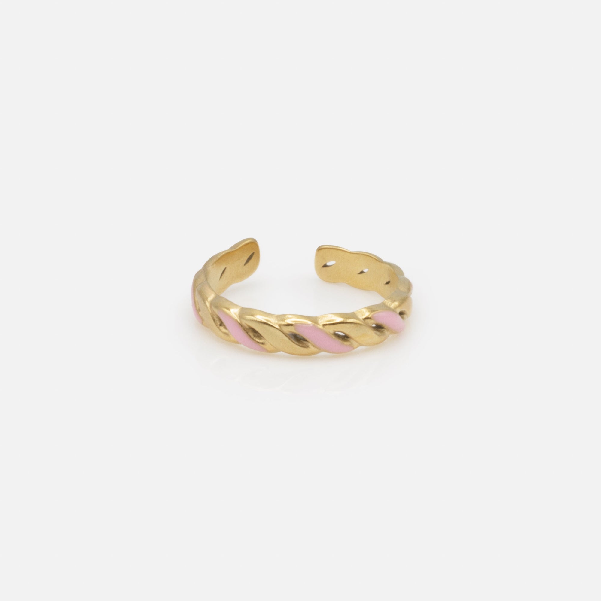 Twisted gold ring with rose stainless steel additions