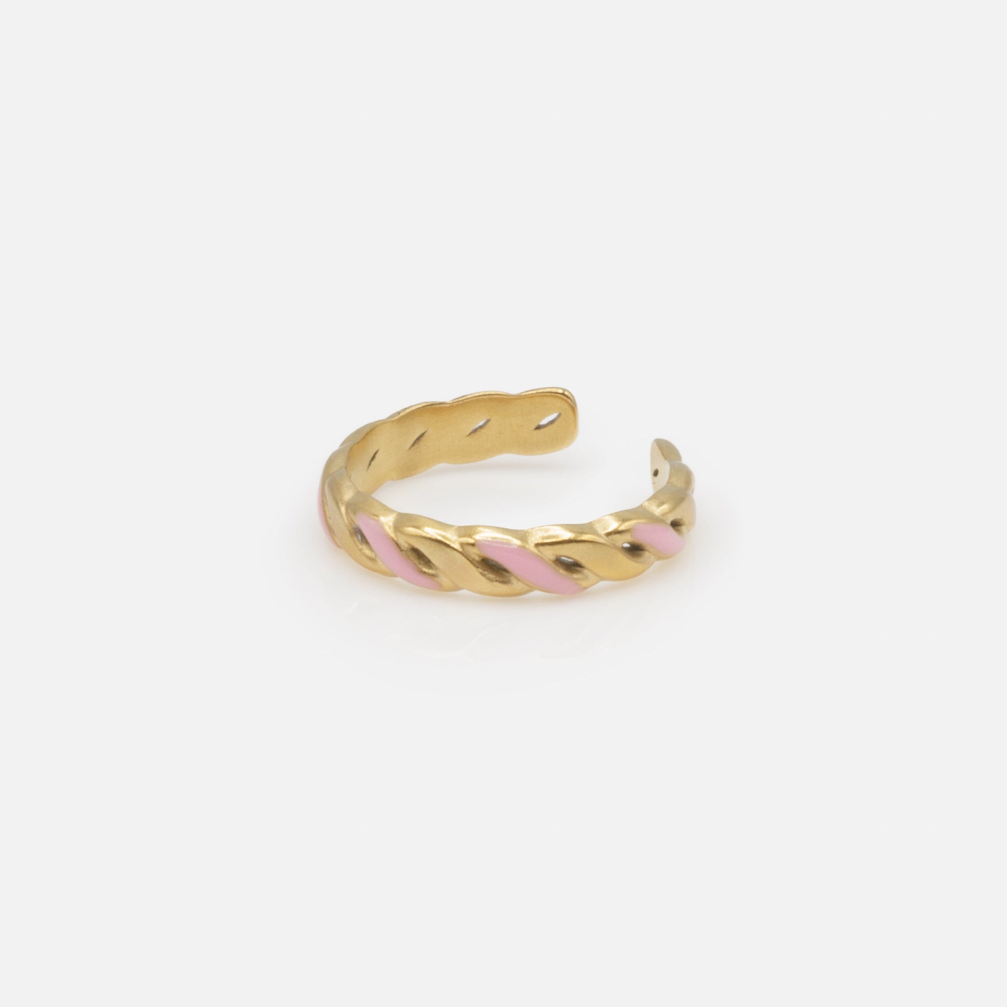 Twisted gold ring with rose stainless steel additions