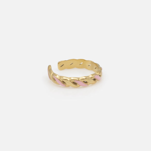 Load image into Gallery viewer, Twisted gold ring with rose stainless steel additions
