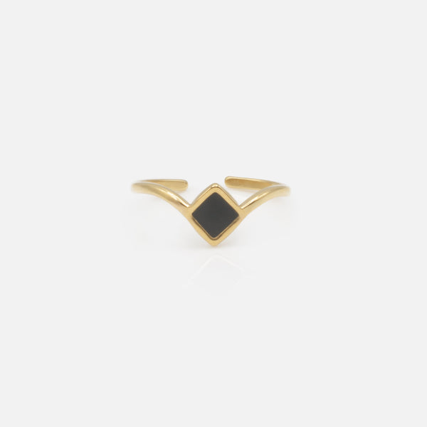 Load image into Gallery viewer, Gold open ring with black diamond in stainless steel
