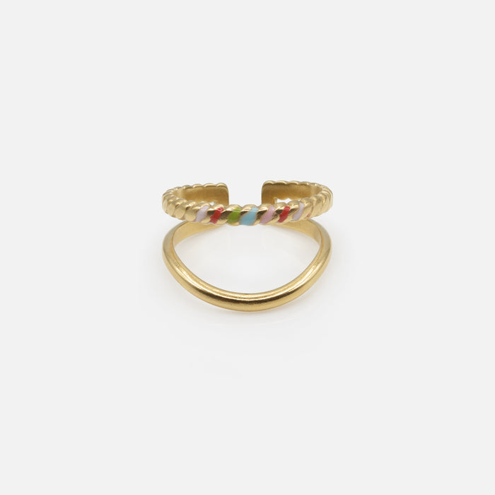 Bague dorée double avec ajouts de couleurs en acier inoxydable