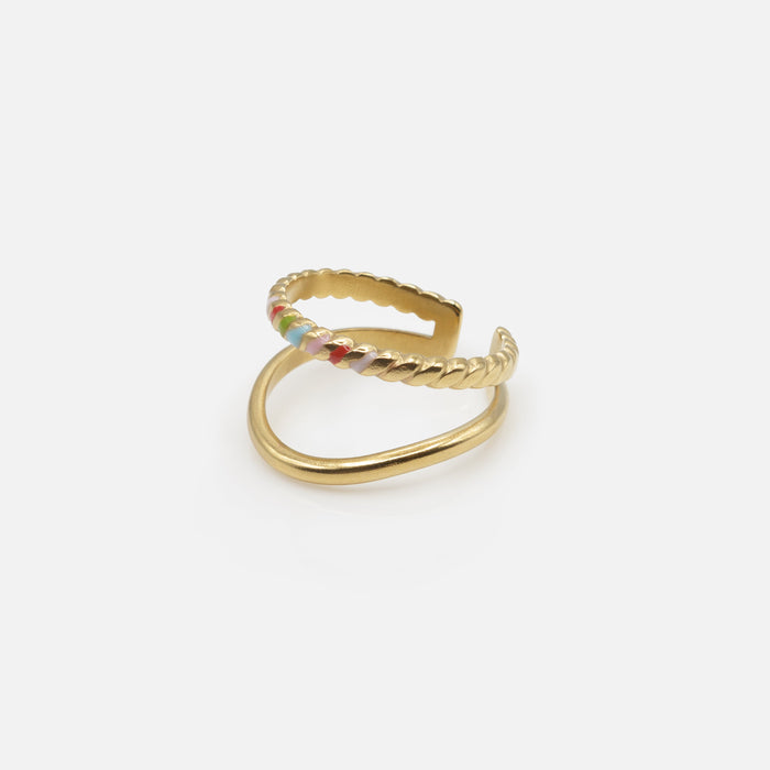 Bague dorée double avec ajouts de couleurs en acier inoxydable